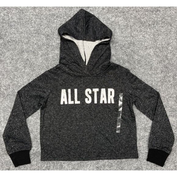 Converse All Star Hoodie Girls 5 Black White Heathered Sweatshirt Pullover New - Picture 1 of 12